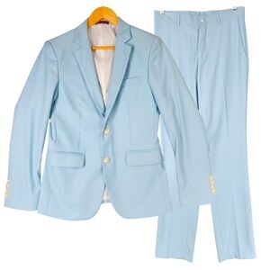 Light Blue Leisure Suit 2 Piece 28/30 Sm Women Blazer Jacket Pants Wedding Retro